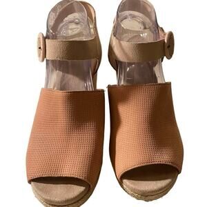 TOM’S "Tropez" Women's Wedge Sandal, Nubuck Leather, Open Toe, 9.5, Peach color